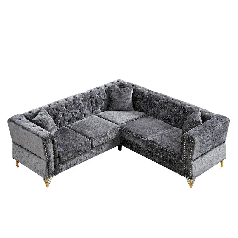 81.5 Chesterfield Chenille L-Shaped Corner Sectional Sofa with Tufted Backrest