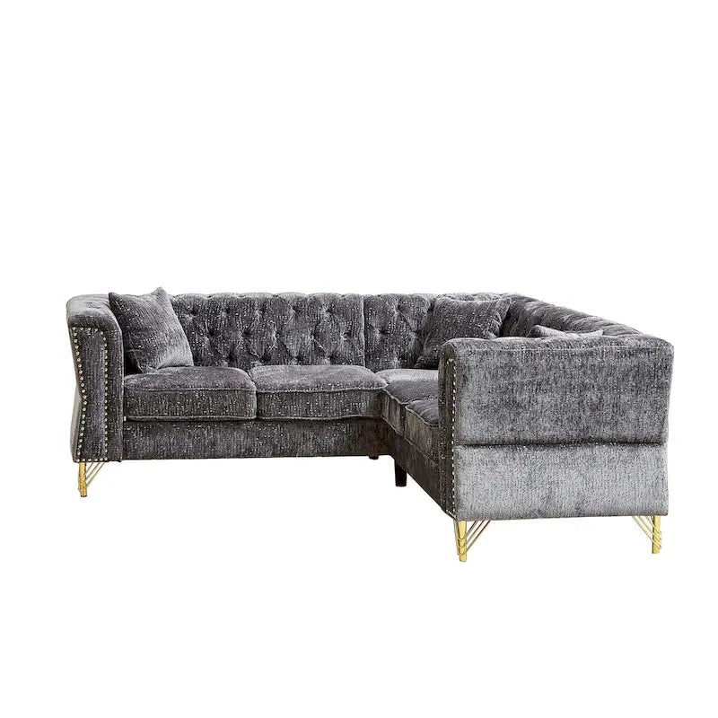 81.5 Chesterfield Chenille L-Shaped Corner Sectional Sofa with Tufted Backrest
