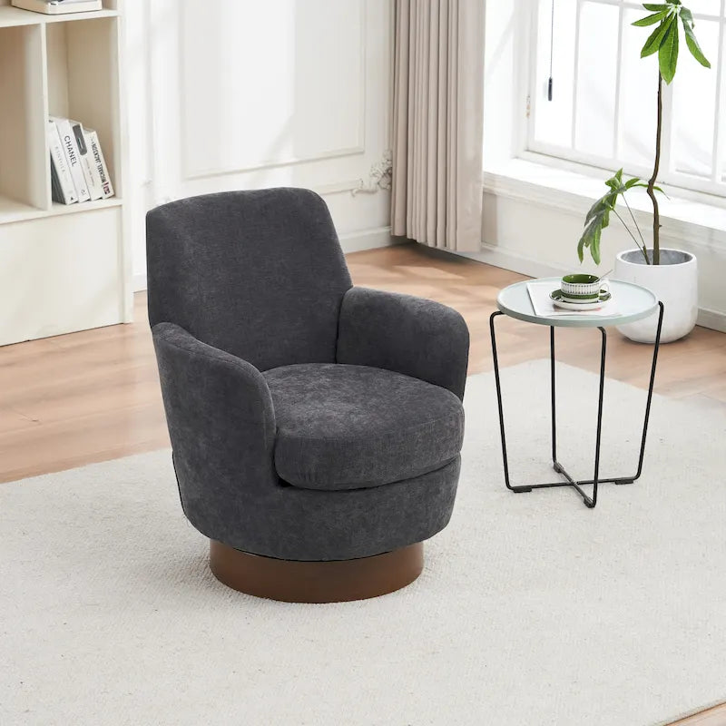 29.3 Upholstered Swivel Barrel Chair with Stainless Steel Base