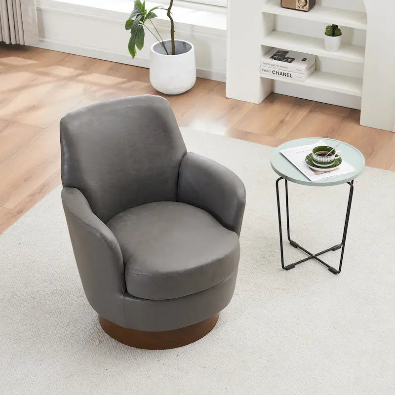 29.3 Upholstered Swivel Barrel Chair with Stainless Steel Base