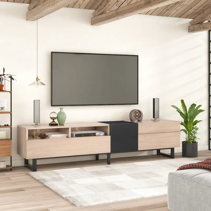 Natural+Black 70.9 TV Stand with Double Storage for 80 TVs