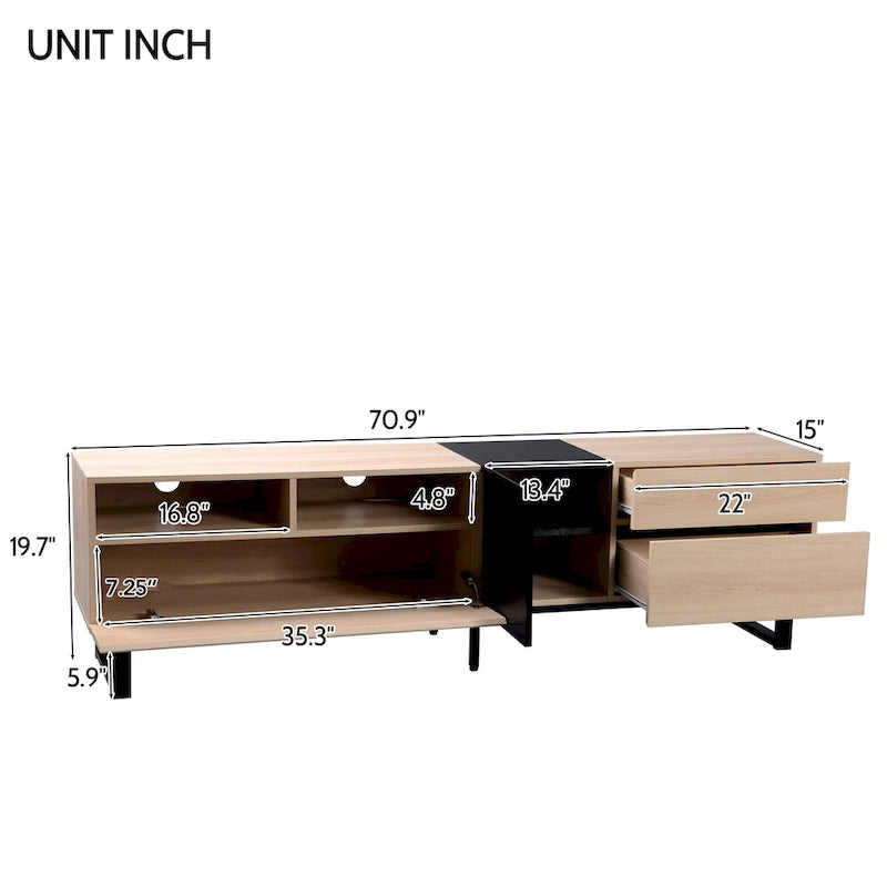 Natural+Black 70.9 TV Stand with Double Storage for 80 TVs