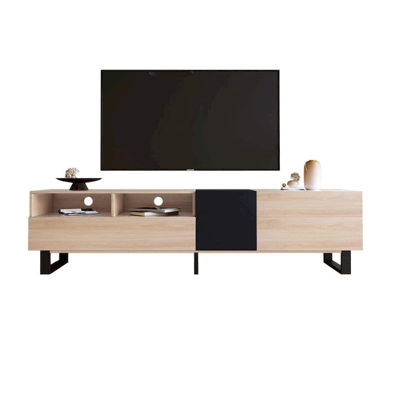 Natural+Black 70.9 TV Stand with Double Storage for 80 TVs