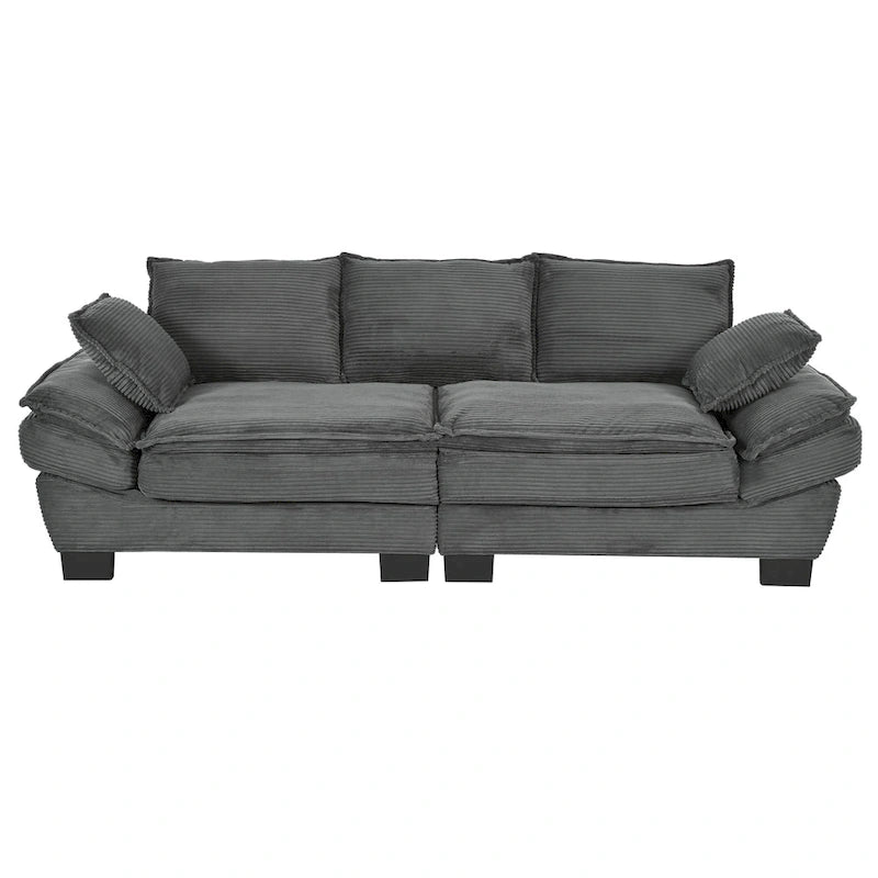 85.4 Modern Curved Sofa, Back Upholstered Couch with 2 Decorative Throw Pillows, Corduroy Fabric Couch
