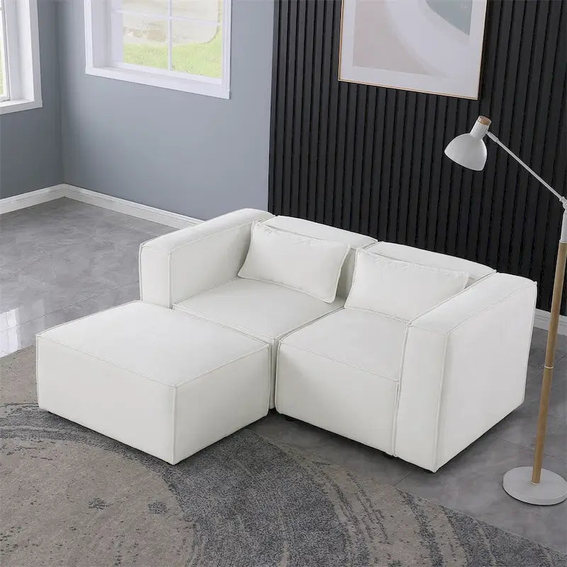 Chenille Fabric Sofa with Legs and Ottoman