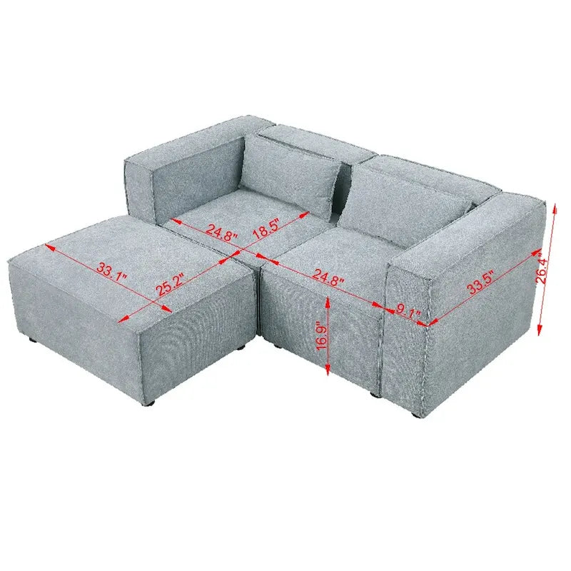 Chenille Fabric Sofa with Legs and Ottoman