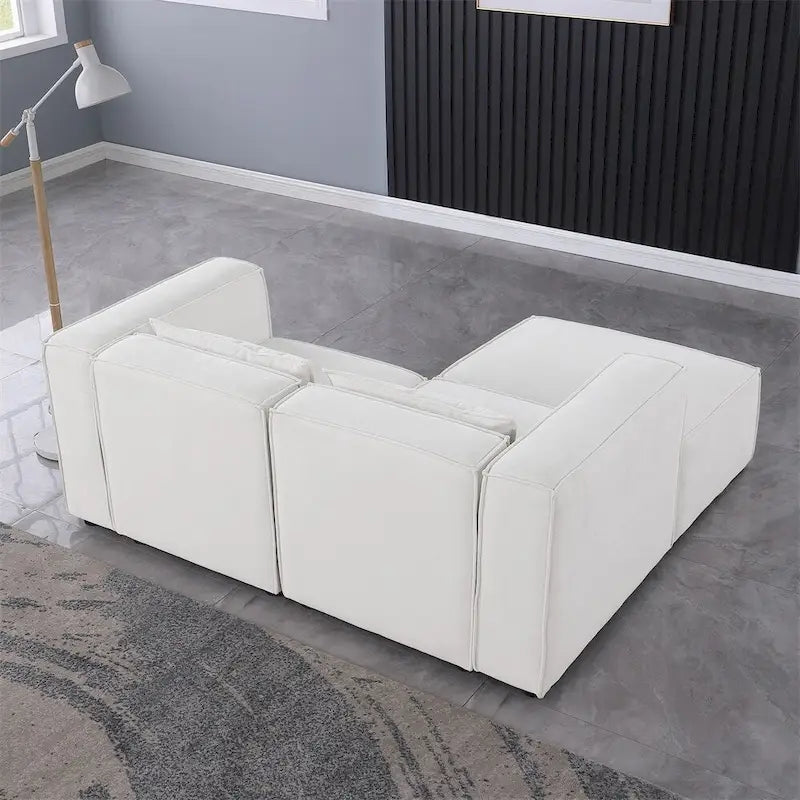Chenille Fabric Sofa with Legs and Ottoman