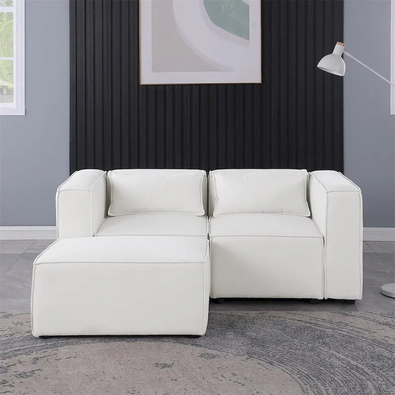 Chenille Fabric Sofa with Legs and Ottoman
