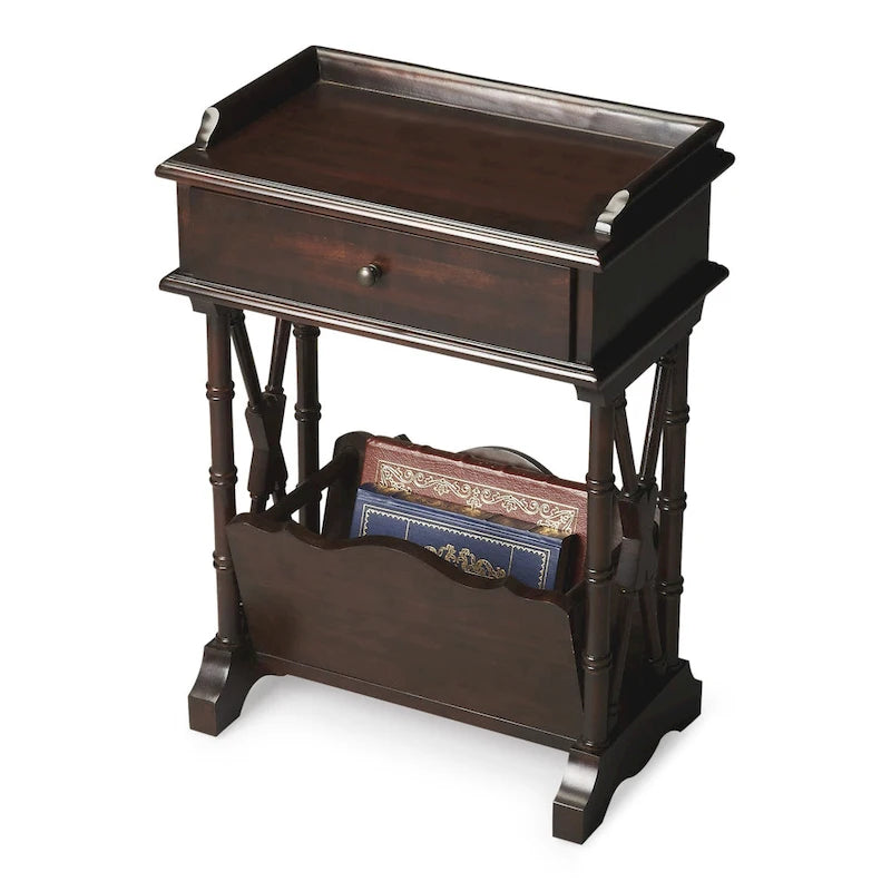 24 Black Solid and Manufactured Wood End Table With Drawer And Shelf With Magazine Holder - 24