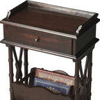 24 Black Solid and Manufactured Wood End Table With Drawer And Shelf With Magazine Holder - 24