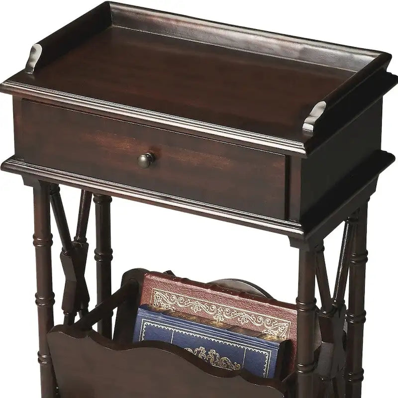 24 Black Solid and Manufactured Wood End Table With Drawer And Shelf With Magazine Holder - 24