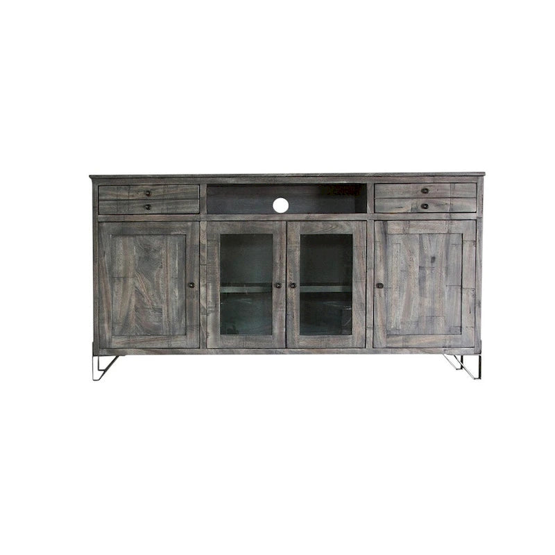 70 Gray Solid Wood Cabinet Enclosed Storage Distressed TV Stand - 70' X '37.25' X '17.75
