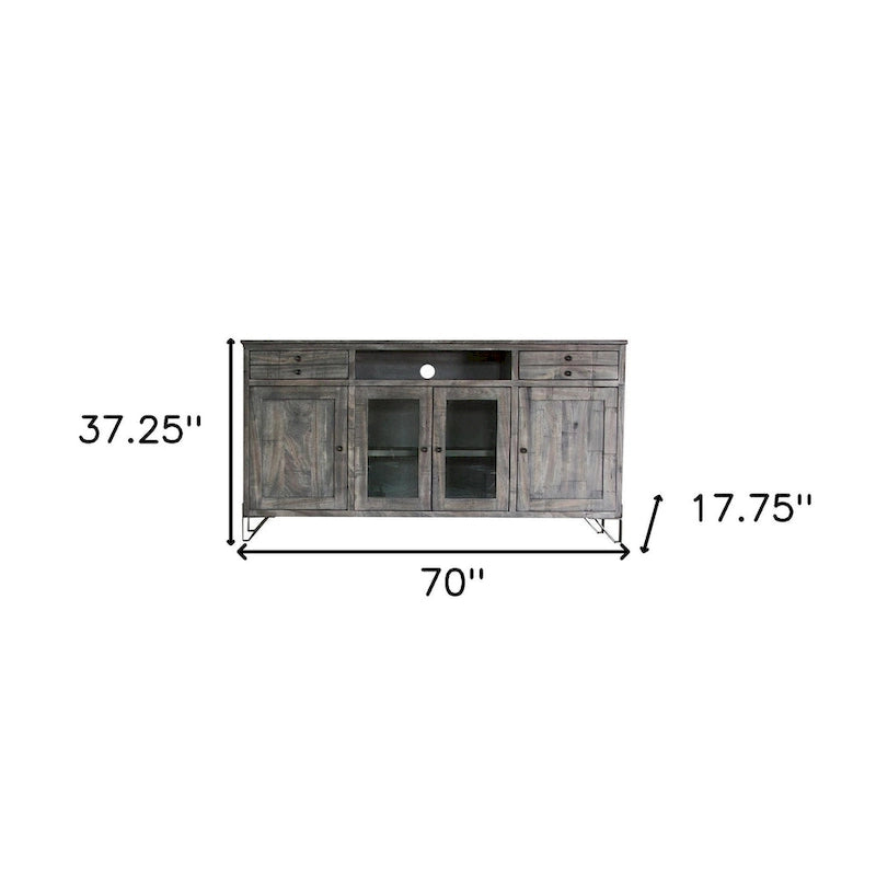 70 Gray Solid Wood Cabinet Enclosed Storage Distressed TV Stand - 70' X '37.25' X '17.75