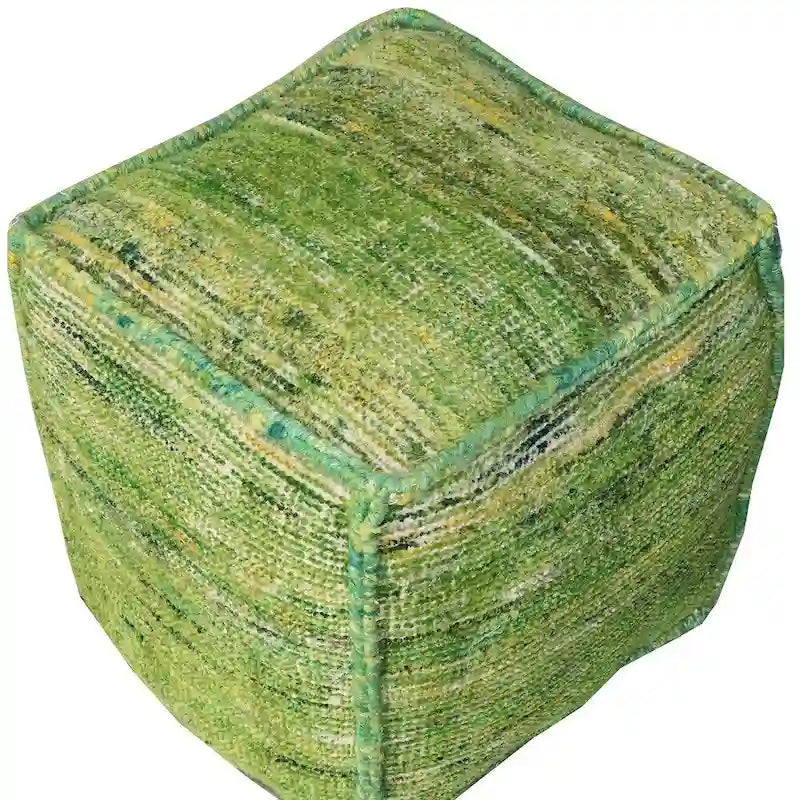 18 Green Recycled Silk and Cotton Blend Cube Pouf Ottoman