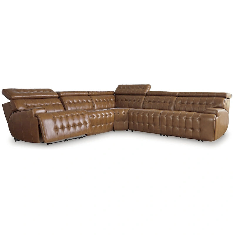 Medium Brown 5-Seat Power Reclining Sectional | Mid-Century Modern Style