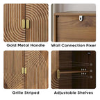 Walnut Sideboard Cabinet, Freestanding Buffet Cabinet with Line Groove Design Wood Storage Cabinet with Adjustable Shelf