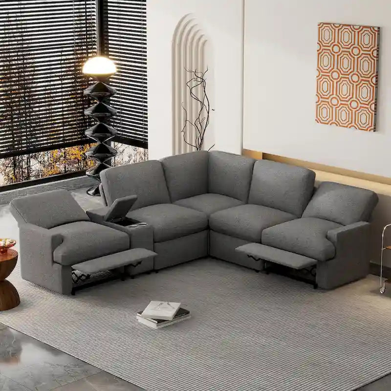 Power Recliner Corner Sofa Reclining Sofa Sectional Couches with Cup Holders, USB Ports and Power Socket for Living Room
