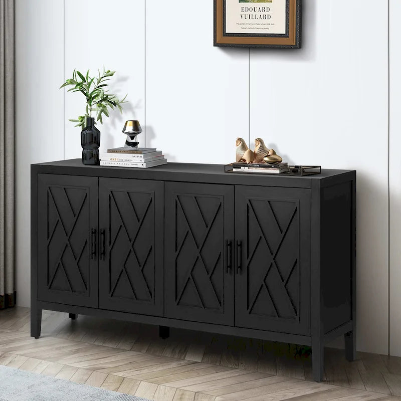 Wood Sideboard Cabinet with Pattern Door, Buffet Cabinet with Adjustable Shelves, Console Table with Solid Wood Legs