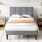 Linen Upholstered Platform Bed with Adjustable Headboard