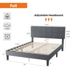 Linen Upholstered Platform Bed with Adjustable Headboard