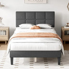 Linen Upholstered Platform Bed with Adjustable Headboard