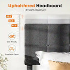 Linen Upholstered Platform Bed with Adjustable Headboard
