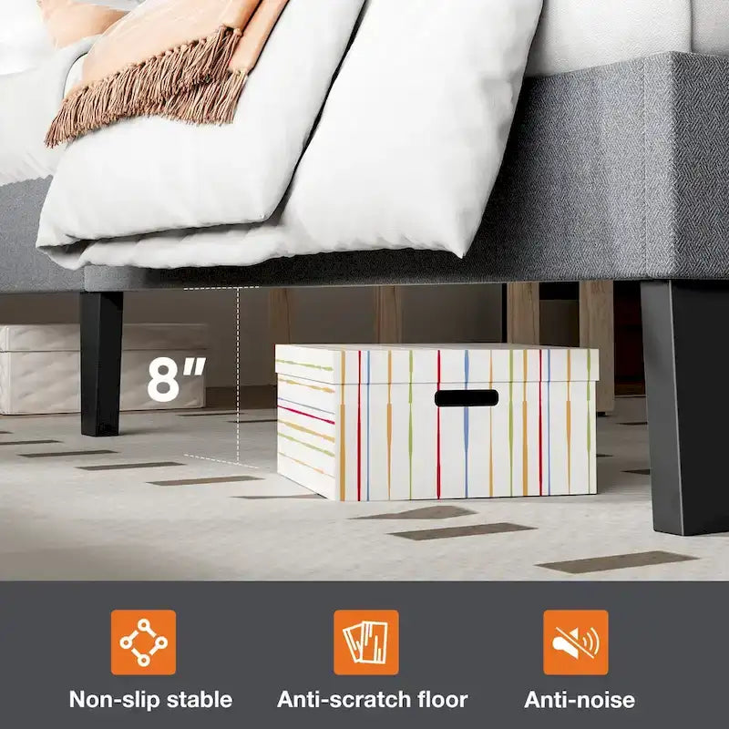 Linen Upholstered Platform Bed with Adjustable Headboard