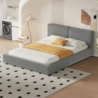 Gray Queen Size Upholstered Bed with Velvet Fabric