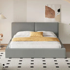 Gray Queen Size Upholstered Bed with Velvet Fabric
