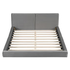 Gray Queen Size Upholstered Bed with Velvet Fabric