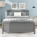 Grey Pine Wood Full Bed with Slatted Headboard and Footboard - No Box Spring Required, Includes Nightstand