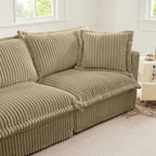 Corduroy Slipcovered L-Shaped Sectional Sofa with Deep Seats, 4-Seater Couch with Supple Armrests and 2 Big Pillows