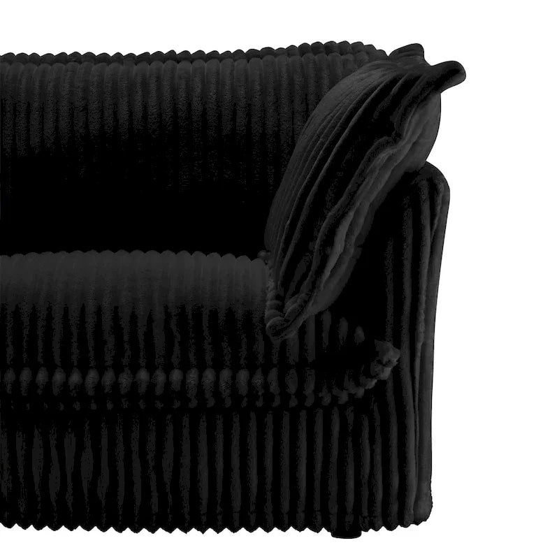 Corduroy Slipcovered L-Shaped Sectional Sofa with Deep Seats, 4-Seater Couch with Supple Armrests and 2 Big Pillows