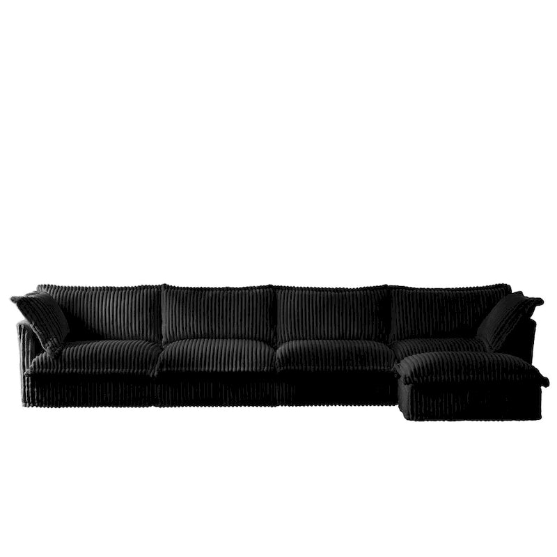 Corduroy Slipcovered L-Shaped Sectional Sofa with Deep Seats, 4-Seater Couch with Supple Armrests and 2 Big Pillows