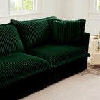 Corduroy Slipcovered L-Shaped Sectional Sofa with Deep Seats, 4-Seater Couch with Supple Armrests and 2 Big Pillows