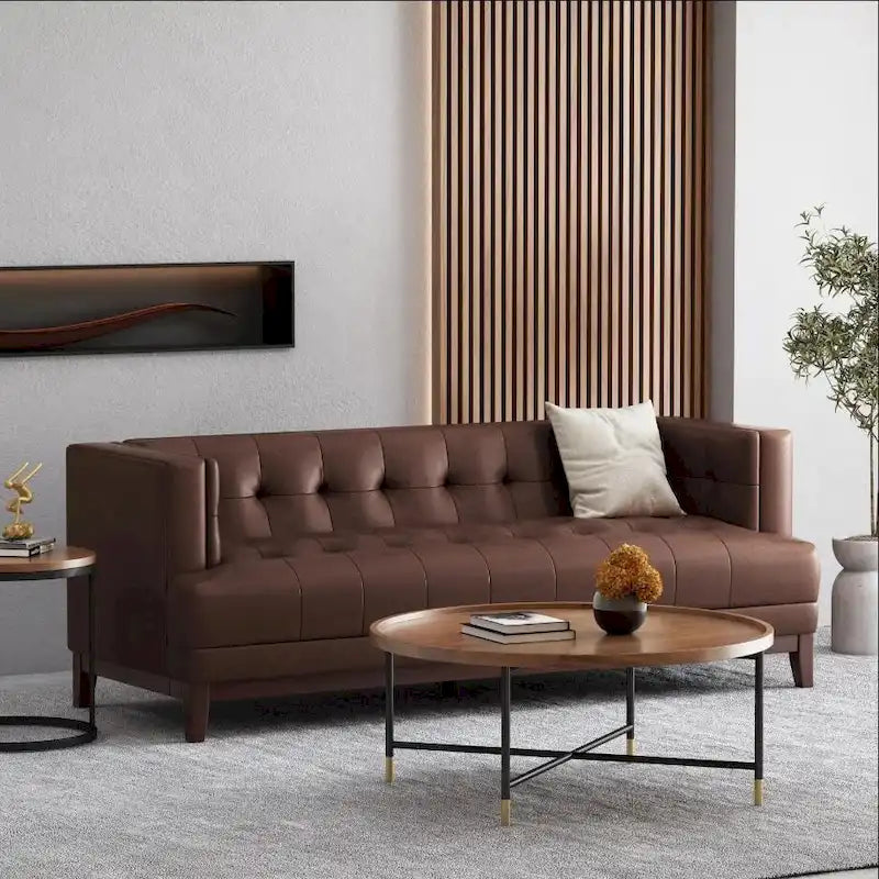 Modern 80.75 Button Tufted 3-seater Sofa with Wood Legs for Living Room