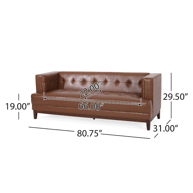 Modern 80.75 Button Tufted 3-seater Sofa with Wood Legs for Living Room