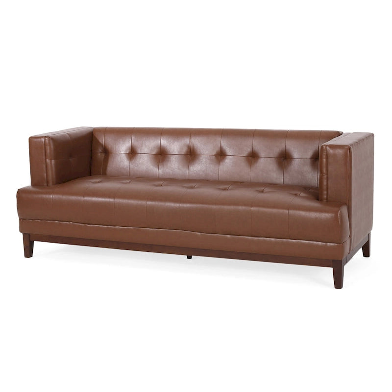 Modern 80.75 Button Tufted 3-seater Sofa with Wood Legs for Living Room