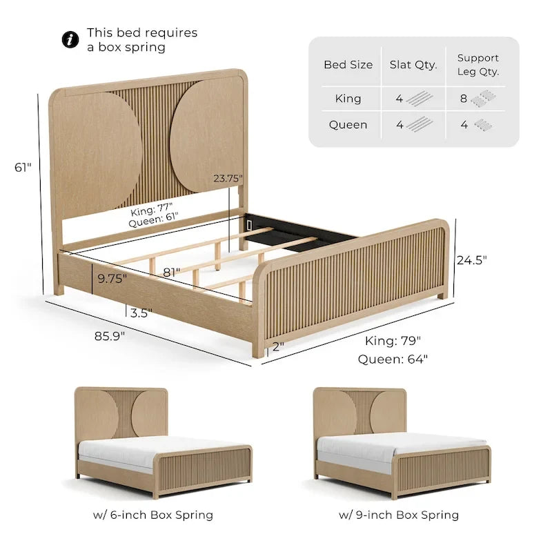 Natural Wood Fluted Panel Bed | King / Queen | Sleeps 2