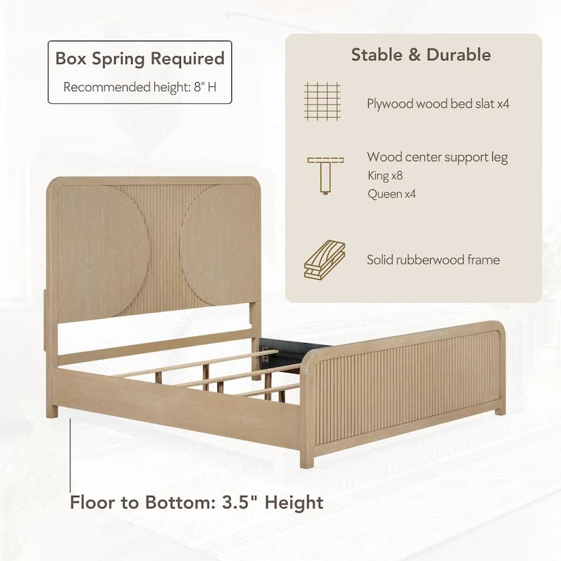 Natural Wood Fluted Panel Bed | King / Queen | Sleeps 2