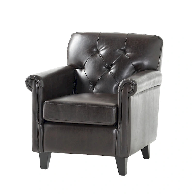 Brown Tufted Bonded Leather Club Chair – Single Seat
