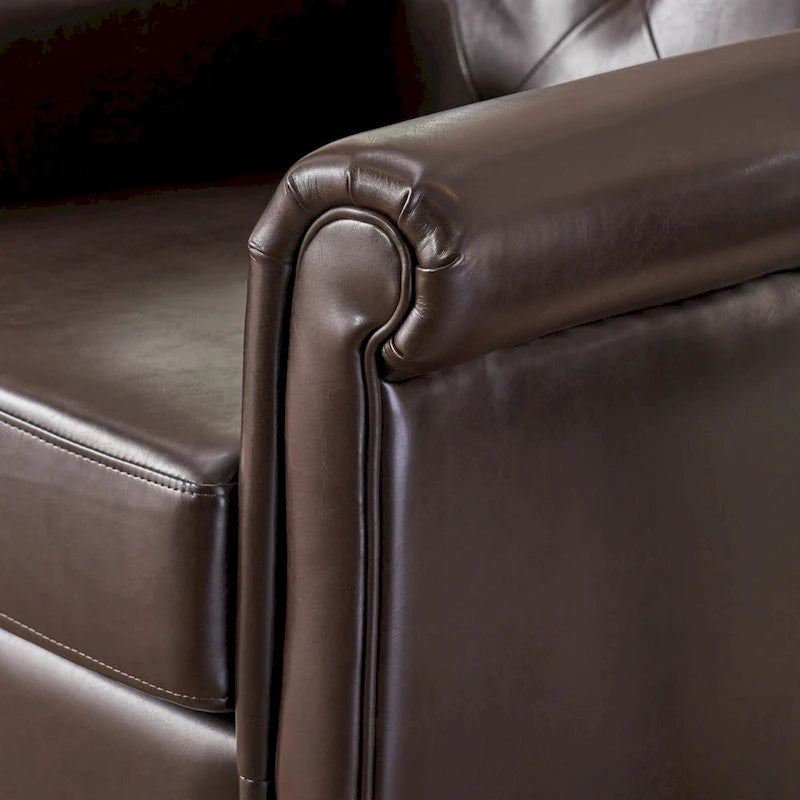 Brown Tufted Bonded Leather Club Chair – Single Seat