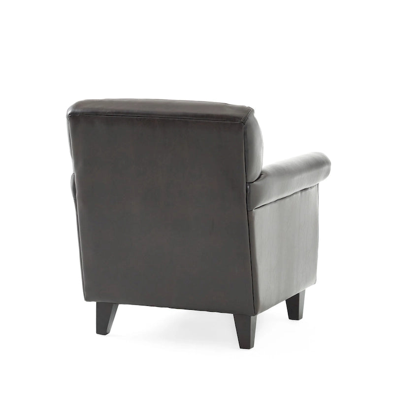 Brown Tufted Bonded Leather Club Chair – Single Seat
