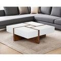 Modern White and Walnut Square Coffee Table with Storage