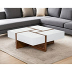 Modern White and Walnut Square Coffee Table with Storage