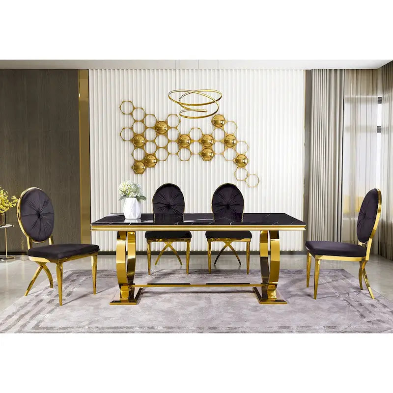 Modern Dining Room Table with Stainless Steel Metal U-Base