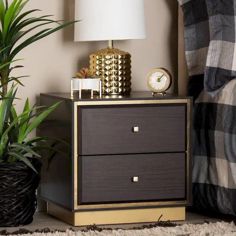 Transitional Wood/ Metal 2-Drawer Nightstand-Walnut/ Dark Brown