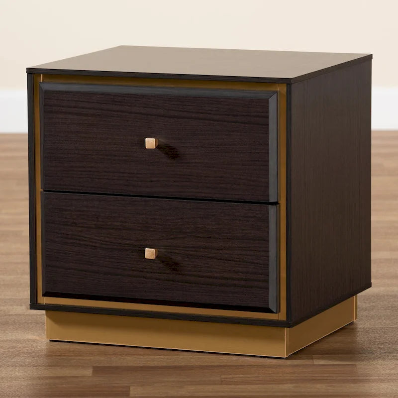 Transitional Wood/ Metal 2-Drawer Nightstand-Walnut/ Dark Brown