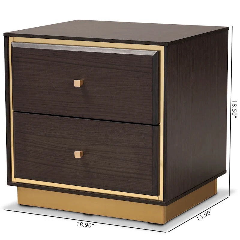 Transitional Wood/ Metal 2-Drawer Nightstand-Walnut/ Dark Brown