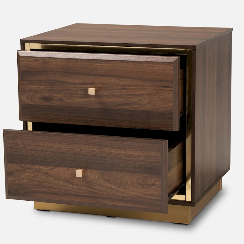 Transitional Wood/ Metal 2-Drawer Nightstand-Walnut/ Dark Brown